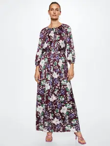 MANGO Burgundy & Off White Sustainable Floral Maxi Dress