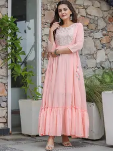 KAAJH Women Pink Embellished Pure Cotton Anarkali Ethnic Dresses