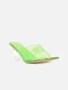 Carlton London Fluorescent Green Transparent Upper Strap Slim Heels