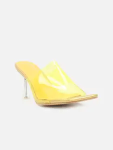 Carlton London Yellow Stiletto Heels with Transparent Upper Strap