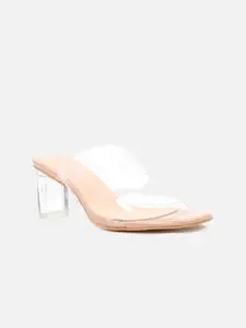 Carlton London Nude-Coloured Block Heels with Transparent Upper Straps