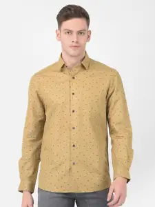Turtle Men Khaki Slim Fit Printed Cotton Linen Casual Shirt