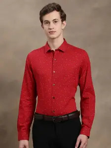 Turtle Men Red Printed Cotton Linen Casual Shirt