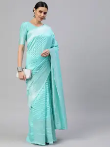 Satrani Blue & Silver-Toned Poly Silk Woven Design Saree