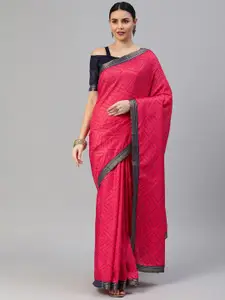 Satrani Pink & Blue Poly Silk Bandhani Saree