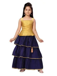 Aarika Girls Yellow & Blue Printed Ready to Wear Lehenga Choli