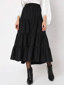 Vero Moda Women Black Solid Pure Cotton Flared Maxi Skirt