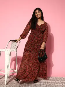 Berrylush Curve Plus Size Floral Print Georgette Maxi Dress