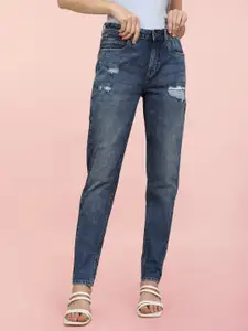 Flying Machine Women Blue Veronica Skinny Fit Distressed Heavy Fade Stretchable Jeans