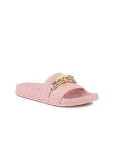London Rag Women Pink Embellished Open Toe Flats With Buckles