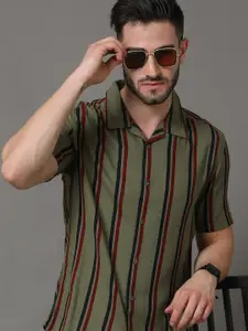 HERE&NOW Men Green Slim Fit Striped Casual Shirt