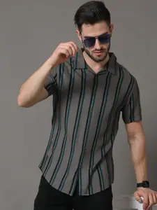 HERE&NOW Men Grey Slim Fit Striped Casual Shirt