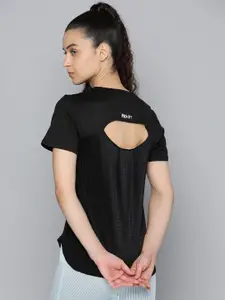 Fitkin Women Black Solid T-shirt