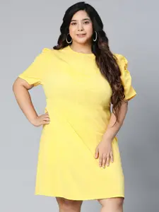 Oxolloxo Plus Size Yellow Solid Satin A-Line Mini Dress