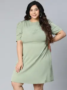 Oxolloxo Women Plus Size Green A-Line Polyester Dress