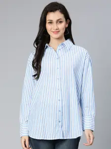 Oxolloxo Women Blue Classic Striped Formal Shirt