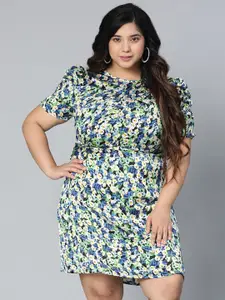 Oxolloxo Blue Floral Satin A-Line Dress