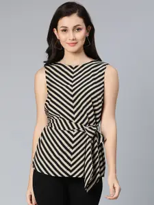 Oxolloxo Women Black Striped Cinched Waist Top