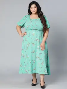 Oxolloxo  Plus Size Sea Green Floral Crepe Empire Midi Dress