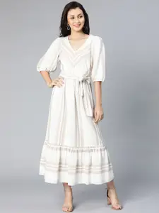 Oxolloxo White Striped Cotton Maxi Dress