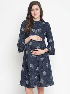Oxolloxo Navy Blue Crepe Maternity Dress