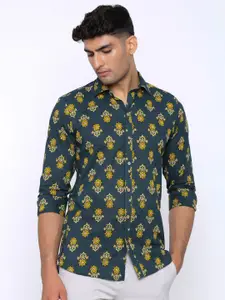 Tistabene Men Green Regular Fit Comfort Floral Printed Cotton Casual Shirt