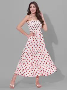 Selvia Red & White Crepe A-Line Dress