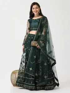 Warthy Ent Women Green & Gold-Toned Thread Work Lehenga & Unstitched Blouse With Dupatta