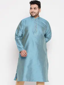 VASTRAMAY Men Blue Jacquard Silk Blend Kurta