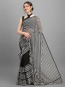 B4ME.COM B4ME COM Black & White Striped Pure Georgette Ready to Wear Saree