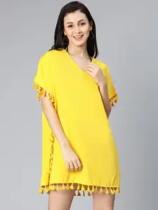 Oxolloxo Women Yellow Solid Kaftan Beach Dress