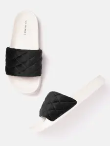 Van Heusen Woman Quilted Open Toe Flats with Velvet Finish