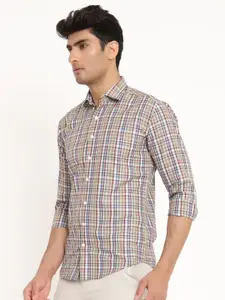 Tistabene Men White & Beige Comfort Checked Cotton Casual Shirt