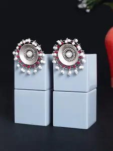 Golden Peacock Oxidised  Silver-Toned Cluster Beads Circular Studs