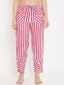 Hypernation Women Red and White Stripe Print Lounge Pants