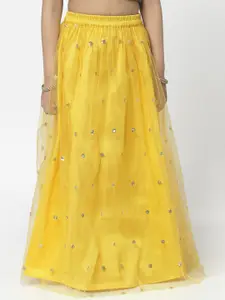 studio rasa Girls Yellow Embroidered Maxi Flared Skirts