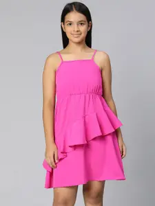 Oxolloxo Girls Pink Satin Ruffles A-Line Dress