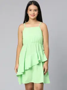 Oxolloxo Green Satin Ruffle Mini Dress