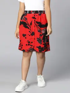 Oxolloxo Girls Red Leaf Printed Knee Length A-Line Skirts