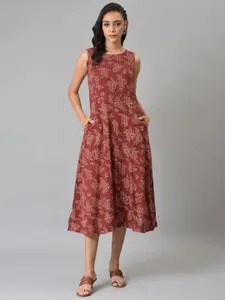 W Red Floral Pure Cotton Midi Dress