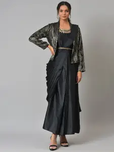 WISHFUL Black Satin Ethnic Maxi Dress