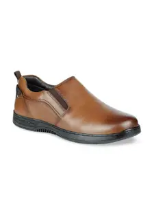 ID Men Tan Brown Solid Leather Formal Slip-Ons