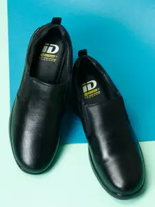 ID Men Black Solid Leather Formal Slip-Ons