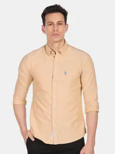 U.S. Polo Assn. U S Polo Assn Men Beige Solid Cotton Casual Shirt