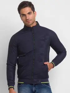 Being Human Men Navy Blue Camouflage Longline Bomber Jacket