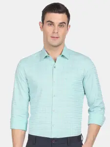 Arrow Men Blue Slim Fit Grid Tattersall Checks Checked Cotton Formal Shirt