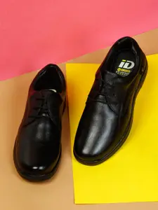 ID Men Black Solid Leather Formal Lace-Up Derbys