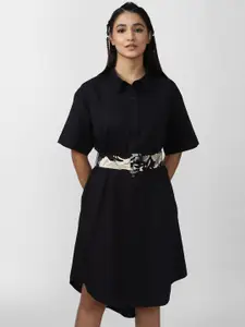 FOREVER 21 Black Solid Pure Cotton Shirt Dress