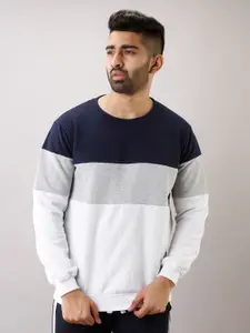 FERANOID Men White Colourblocked Sweatshirt
