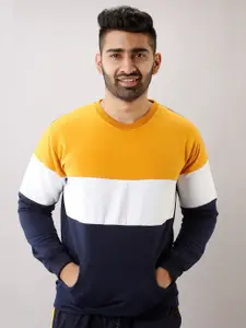 FERANOID Men Mustard Colourblocked Sweatshirt